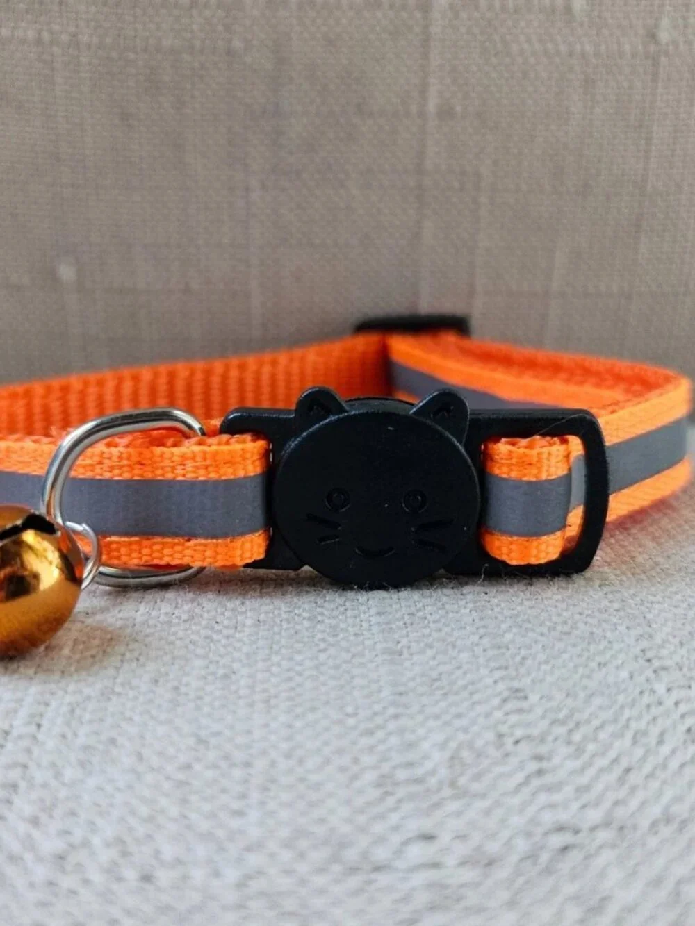 Orange Nylon Collar for Cat Reflective Neck Collar Cat Supply Adjustable W/ Bell